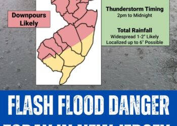 The entire state of New Jersey is under a flood watch. Up to 7 inches of rain expected – Bergen Record