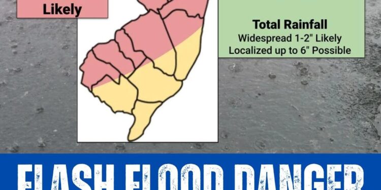 The entire state of New Jersey is under a flood watch. Up to 7 inches of rain expected – Bergen Record